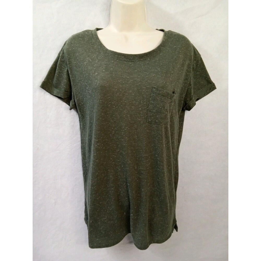 Awake Womens large Army Green Pocket Tee Shirt short sleeve round‎ neck